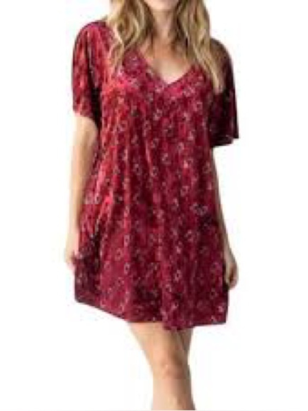 NWOT | Natural Life | Velvet Shift Mini | Floral Boho | Burgundy Multi | M